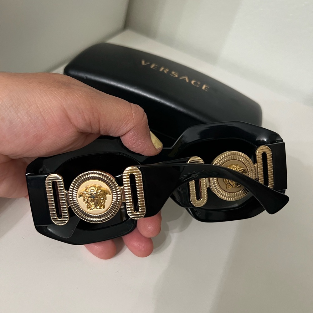 Versace Black Angular Sunglasses - image 7